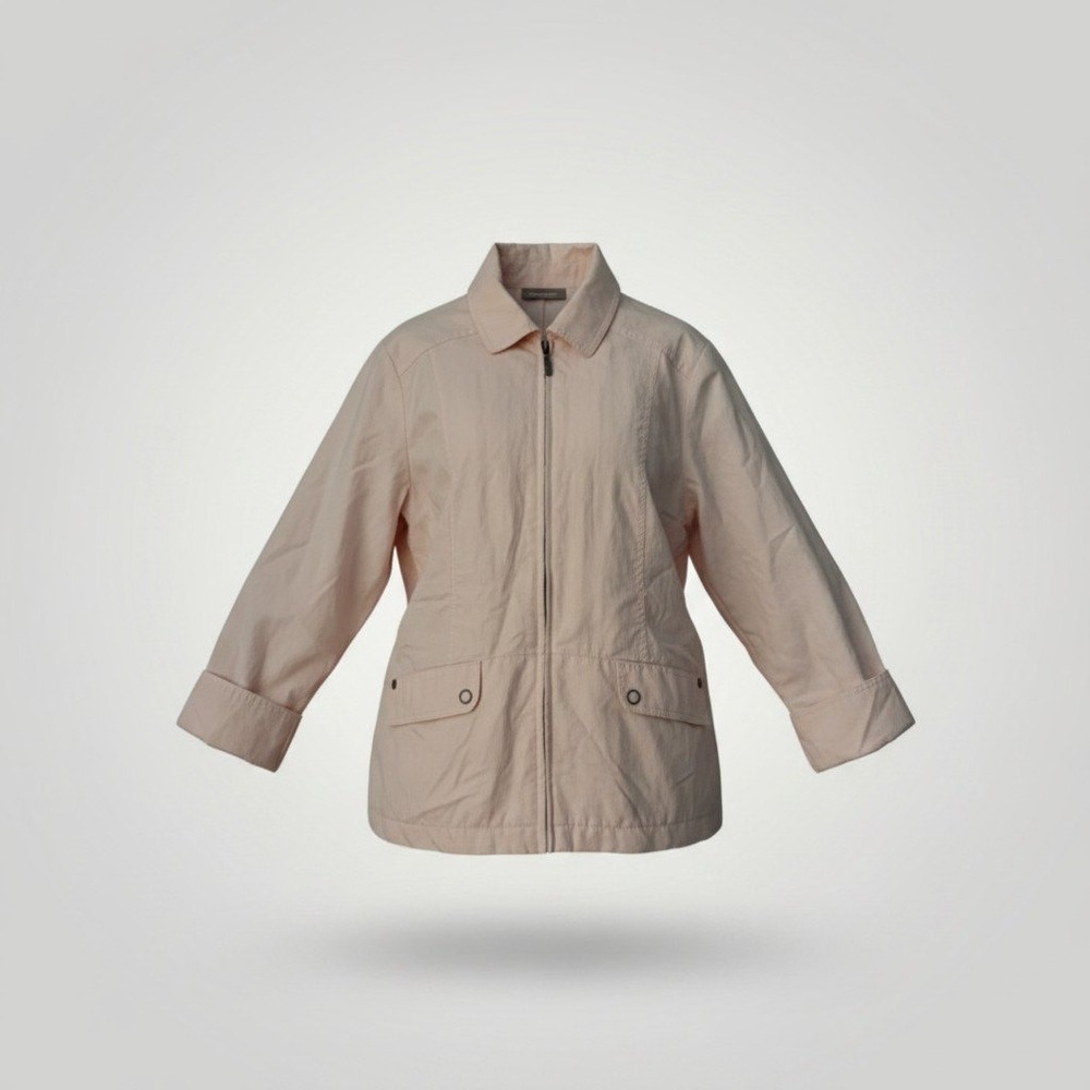 Chico's Utility Jacket Women Medium Pale Pink Full Zip Roll Tab Sleeve Pastel